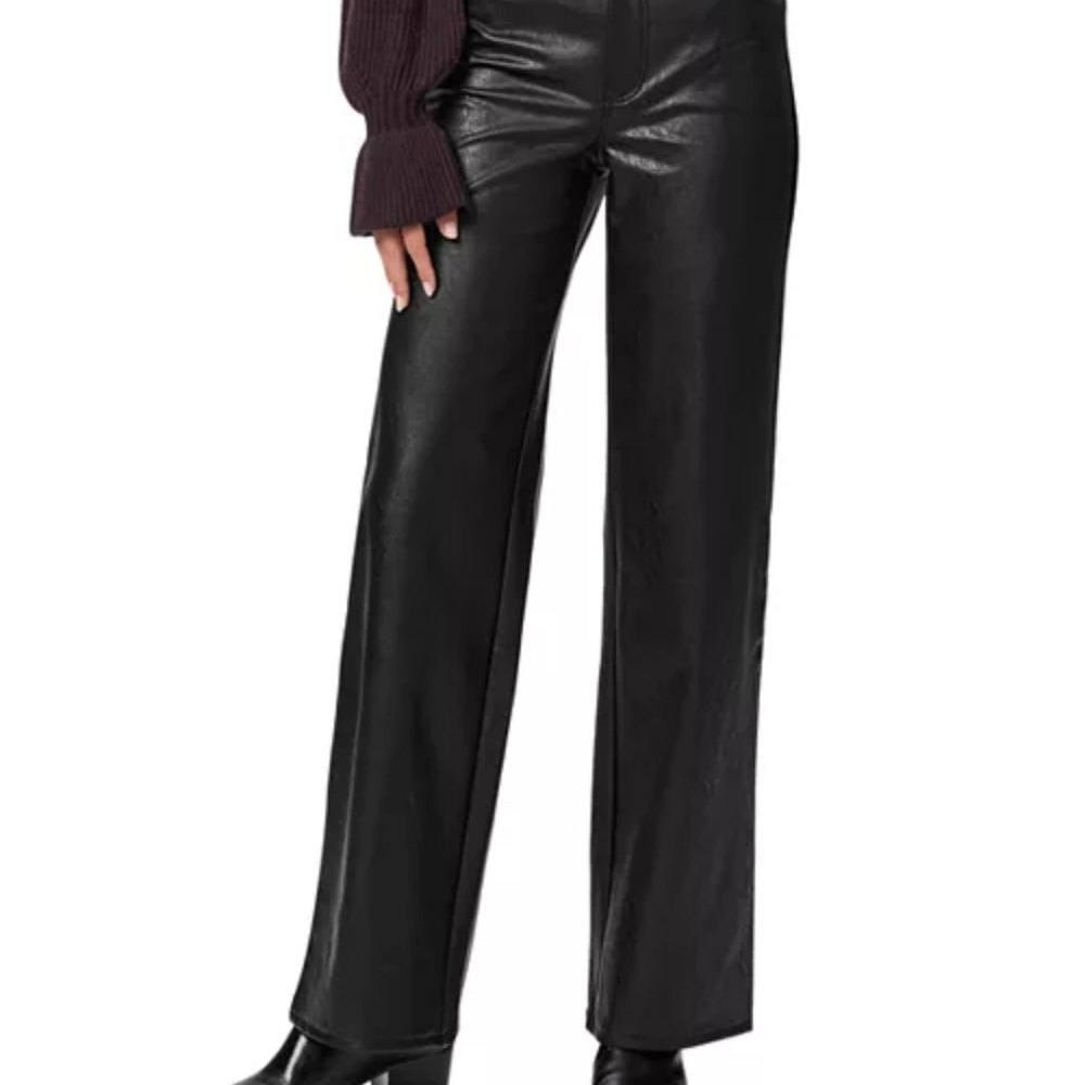 NWT PAIGE Sasha Faux Leather High Rise Wide Leg Jeans in Black Size 28 - Picture 4 of 5